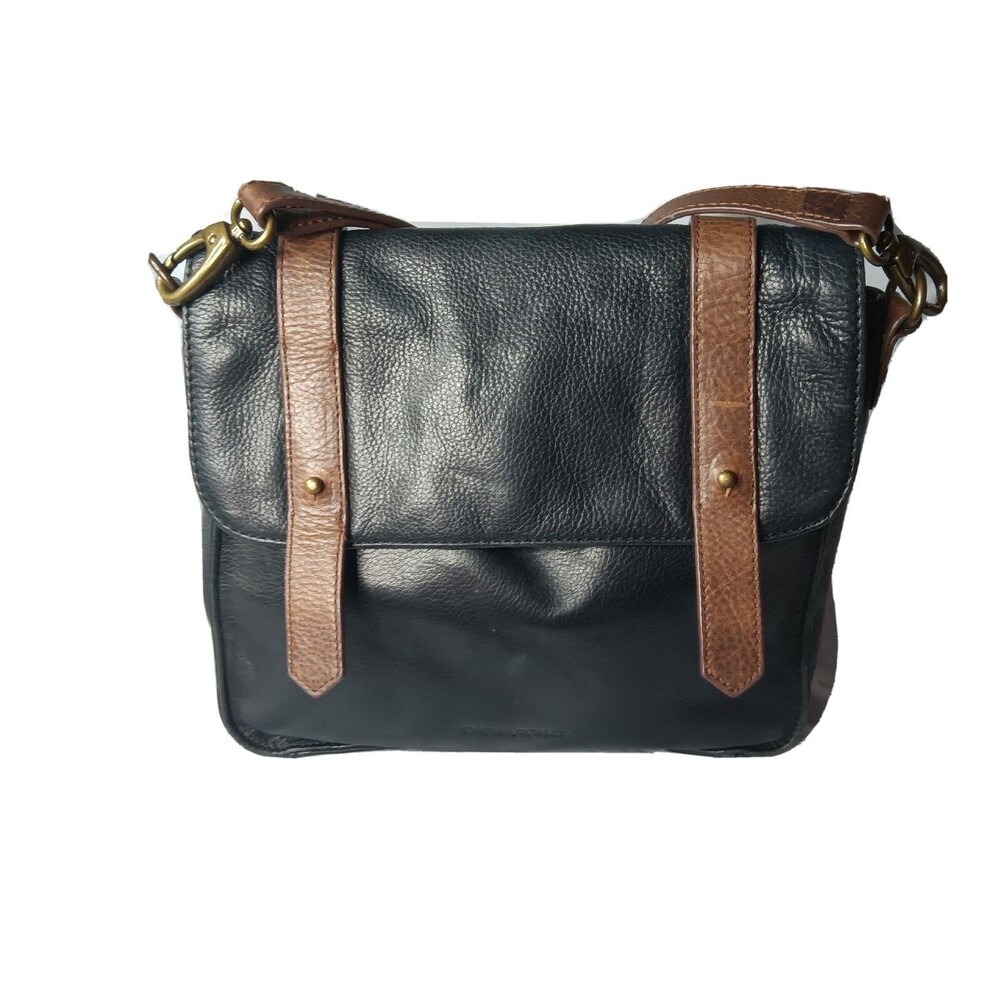 Vintage Cynthia Rowley Leather Messenger Bag Black & Brown Handbag